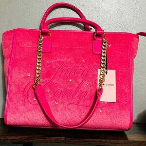 Juicy Couture Pink Flash Velour Weekend Tote Bag Beach Travel Large NWT